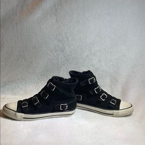 Ash black suede high top buckle sneakers